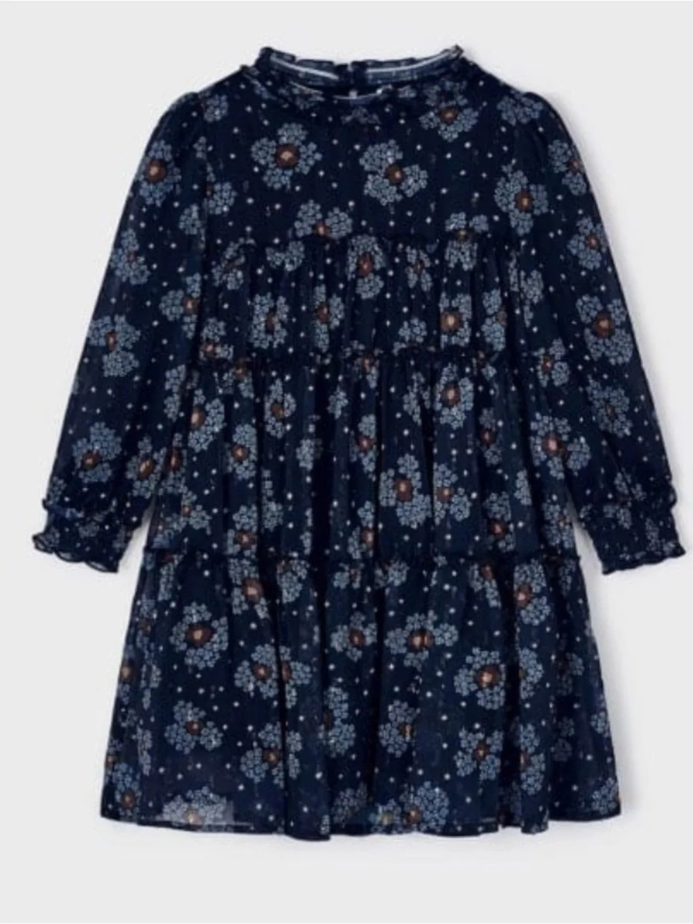 Mayoral Navy Blue Floral Tiered Dress for Girls